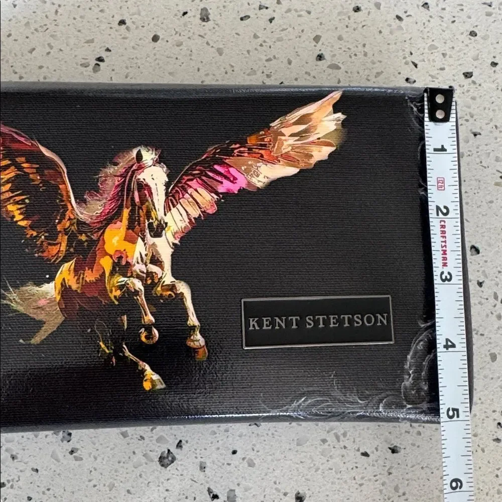 KENT STETSON Gray Coated Canvas Pegasus Print Art Clutch Handbag Handmade USA